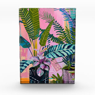 Bloque Para Fotos Tropical pink flamingos set against lush green