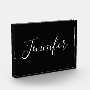 Bloque Para Fotos Tu nombre Elegante guión blanco sobre negro