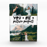 Bloque Para Fotos Tú y Yo Recién Casados Perfectos<br><div class="desc">Recuerdo de boda caprichoso y divertido que incluye 3 fotos de los recién casados con un texto tipográfico que dice "tú   yo = perfectos". Blanco.</div>