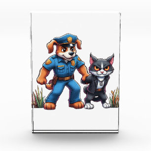 Bloque Para Fotos un perro policía y un gato malo - humor