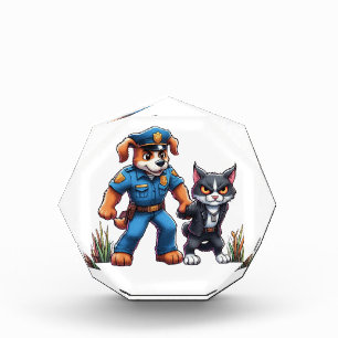 Bloque Para Fotos un perro policía y un gato malo - humor