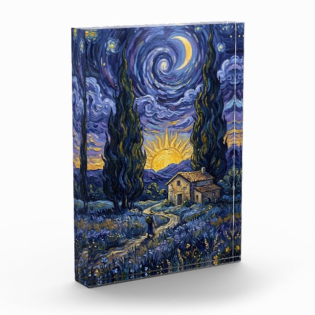 Bloque Para Fotos Van Gogh Style Cypress Dusk Midnight Starry Night  (Izquierda)