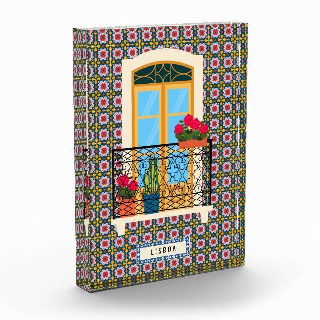 Bloque Para Fotos Ventana de la casa de Lisboa con plantas y azulejo (Izquierda)