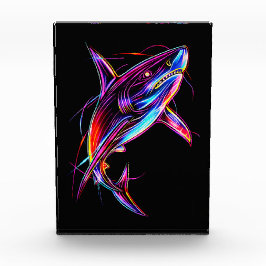 Bloque Para Fotos Vibrant Neon Shark Modern Digital Ocean