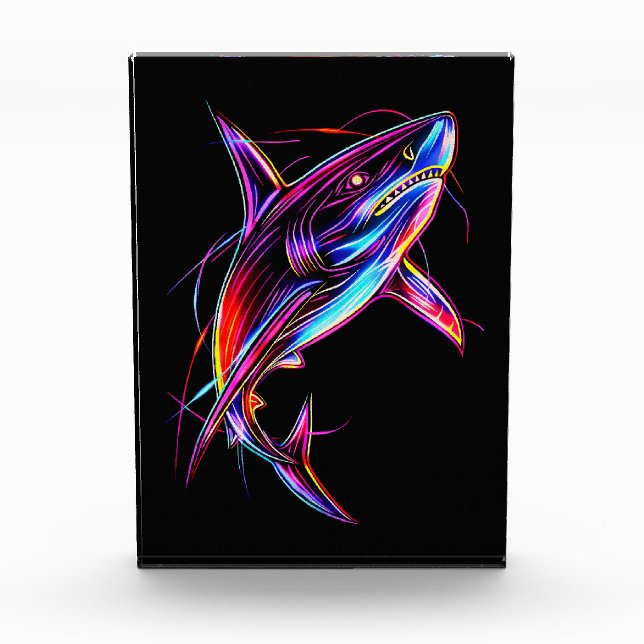 Bloque Para Fotos Vibrant Neon Shark Modern Digital Ocean (Anverso)