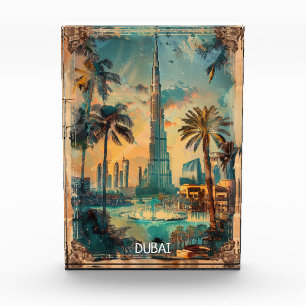 Bloque Para Fotos Vista vintage de la silueta urbana del Burj Khalif