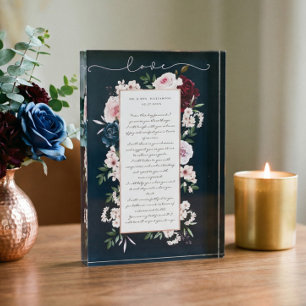 Bloque Para Fotos Votos de Boda Florales con Acuarela Burgundy y Azu