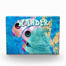 Bloque Para Fotos Whimsical Abstract Fish Trio Blue Personalized