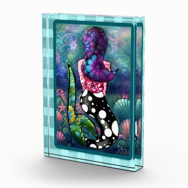 Bloque Para Fotos Whimsical Abstract Mermaid Nautical Teal Seashells (Derecha)