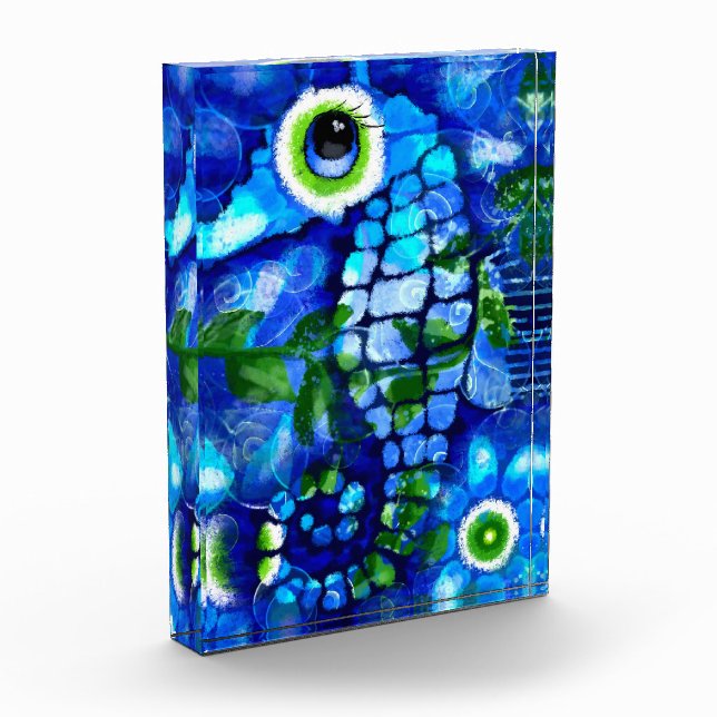 Bloque Para Fotos Whimsical Abstract Seahors Blue Verde azulado Gree (Izquierda)