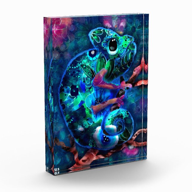 Bloque Para Fotos Whimsical Chameleon Resumen Floral Verde Verde azu (Izquierda)