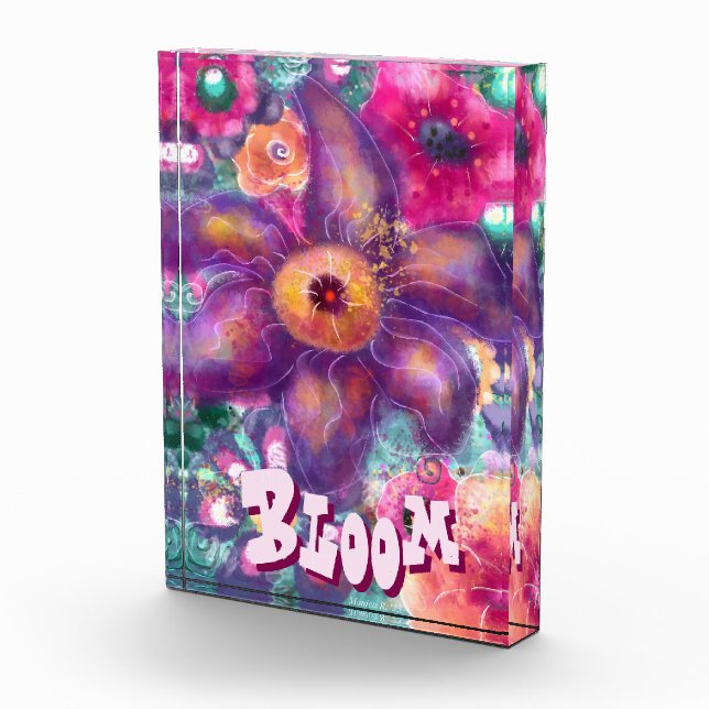 Bloque Para Fotos Whimsical Floral Abstract Art Teal Personalized (Derecha)
