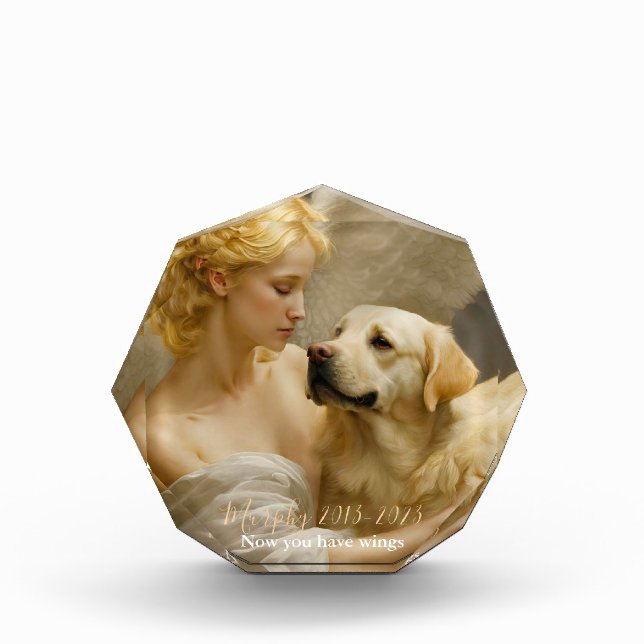 Bloque Para Fotos Yellow Lab con Angel Personalizado Memorial (Anverso)