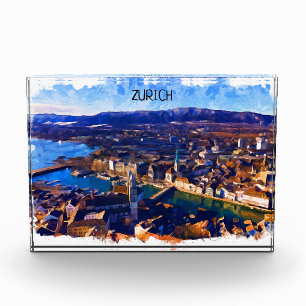 Bloque Para Fotos Zurich Suiza Panorama Vista Acuática