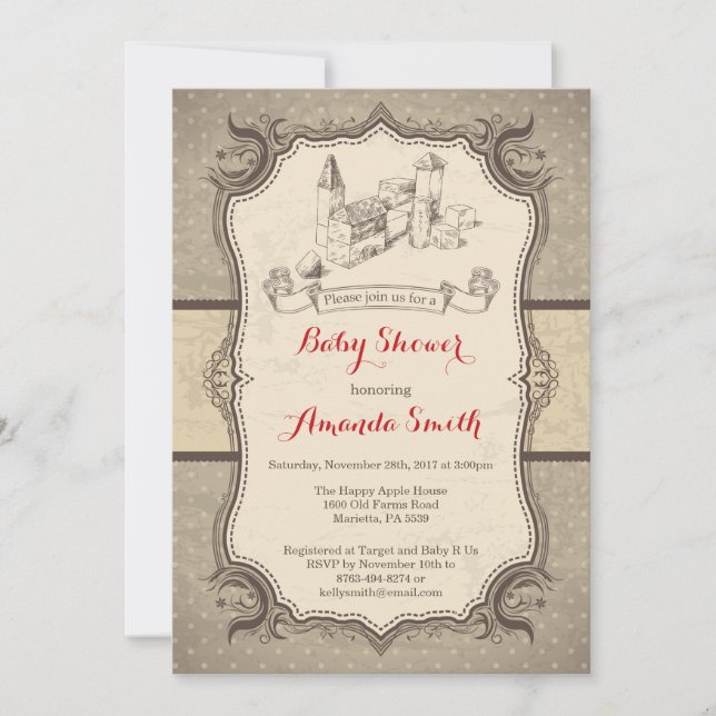 Bloquea Baby Shower Invitación Vieja Retro (Anverso)