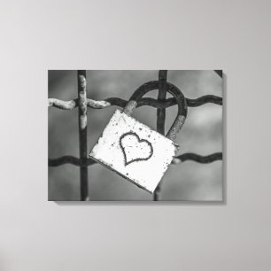 Bloqueo de amor en la impresión de lienzos en blan