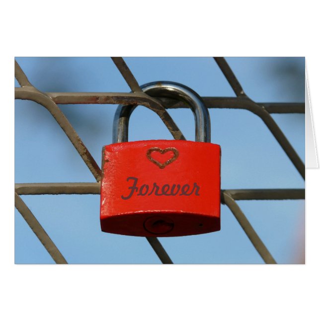 Bloqueo de amor rojo con corazón en la cerca, "par (Anverso (Horizontal))
