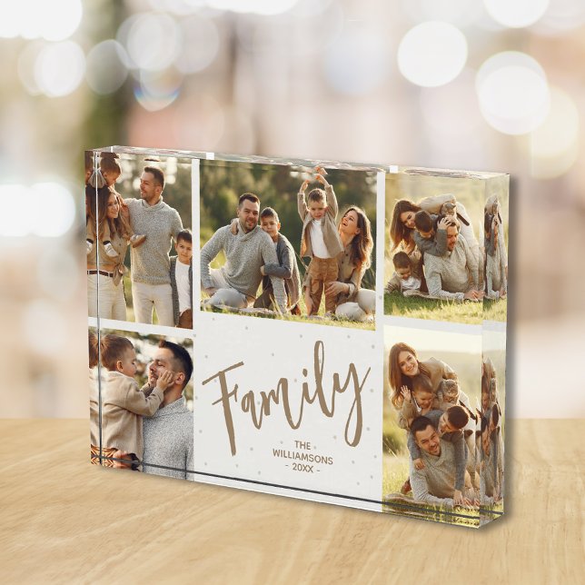 Bloqueo de fotos de la colección Family Five Fotos (Personalized acrylic photo block  5" x 7" and 1" thick, stands without support on flat surface.)