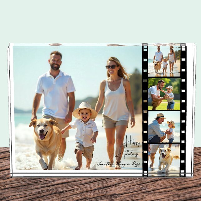 Bloqueo de fotos de la familia Happy Holidays, pel (Personalized Happy Holidays Family Photo Block / Film Strip)