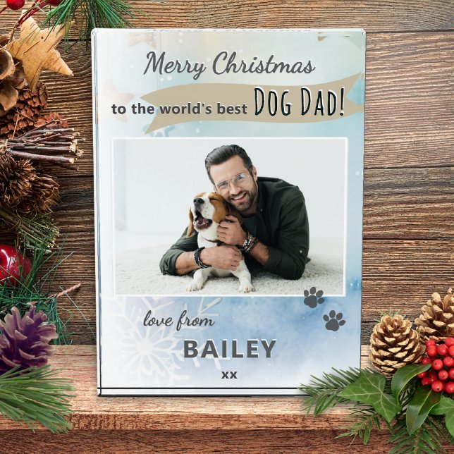Bloqueo de fotos de los mejores Navidades de papá  (A festive photo block for the 'world's best dog dad', with custom photo and pet's name)