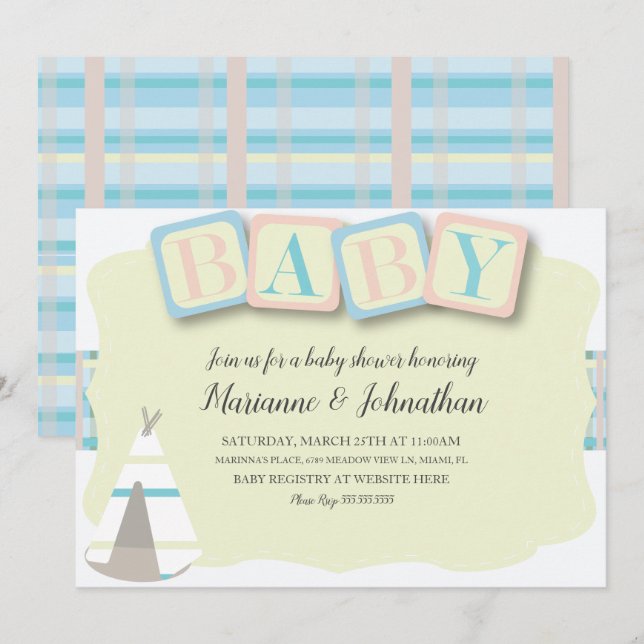 Bloques de Baby Shower Invitación Bohemio Tribal a (Anverso / Reverso)