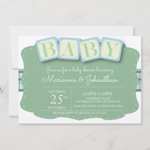 Bloques de Baby Shower Niño Plaid Invitación