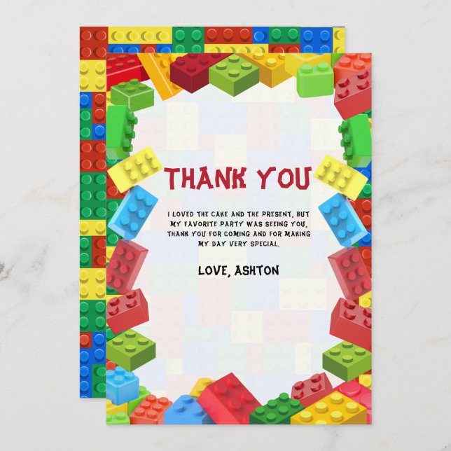 Bloques de construcción Invitación al cumpleaños,  (Anverso / Reverso)