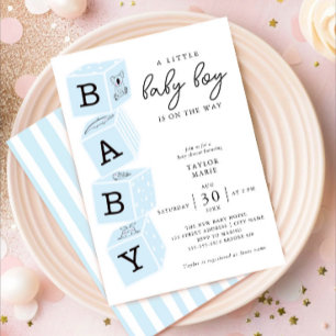 Bloques de juguete   Boy Baby Shower Invitación Az