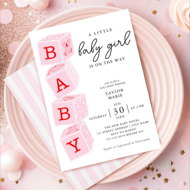 Bloques de juguete | Chica Baby Shower Invitación  (Subido por el creador)