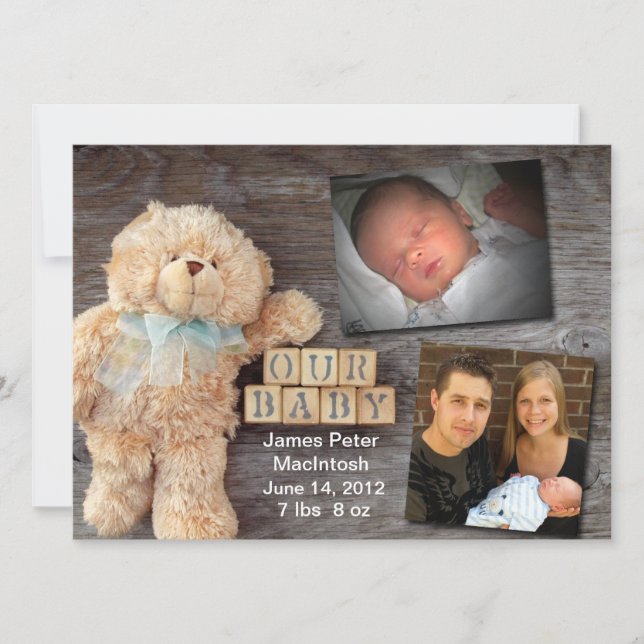 Bloques de madera Invitación Teddy (Anverso)