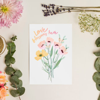 Blossoms de amor aquí Tarjeta de Bouquet acuarela
