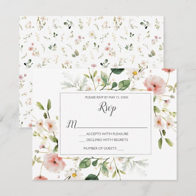 Blossoms rosa suave Petals Boda floral RSVP (Anverso / Reverso)