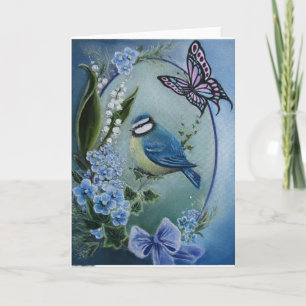 Blu bird on olvida que no flores tarjeta de saludo