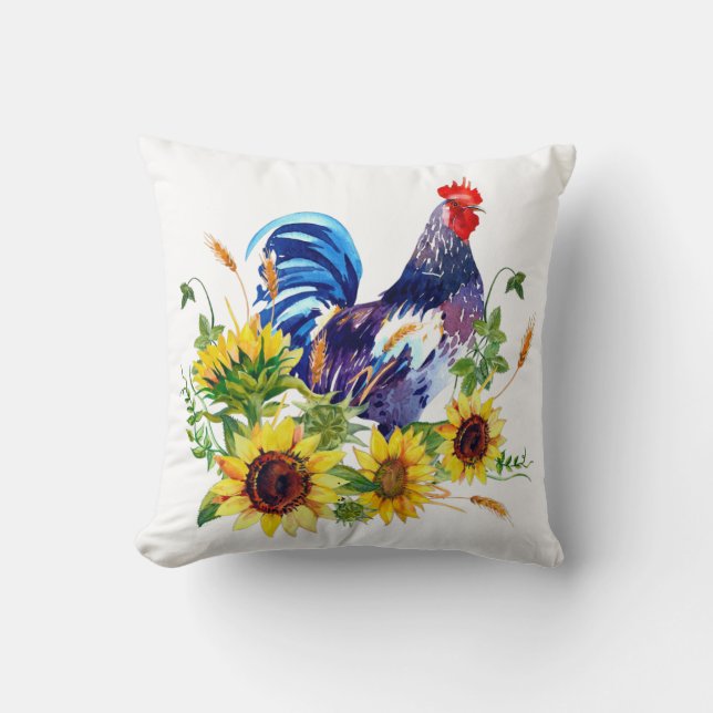 Blu Rooster con el Cojín decorativo de Sunflowers  (Anverso)
