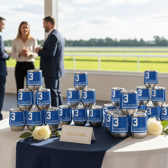 Blue 3 Personalizada Derby Horse Race (Custom saddle cloth wine tumbler swag for your event. Add a date, company name and theme.)