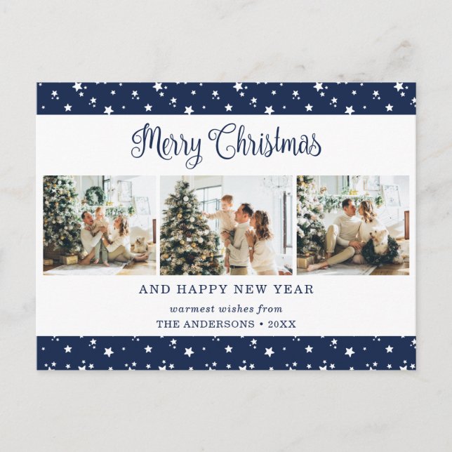 Blue 3 Photo Stars Ferry Christmas Postales (Anverso)