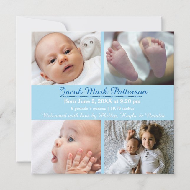 Blue 4 Fotos - Anuncio de nacimiento (Anverso)
