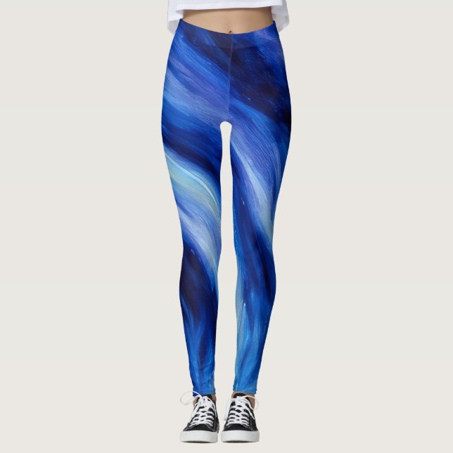 Blue Abstract Art Water Flow Leggings (Anverso)