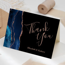 Blue Agate Rosa Gold Dark Boda Gracias Tarjeta