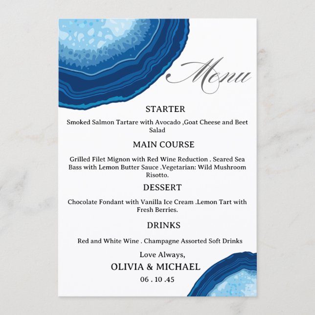 Blue Agate Sliced Wedding Menu (Anverso)