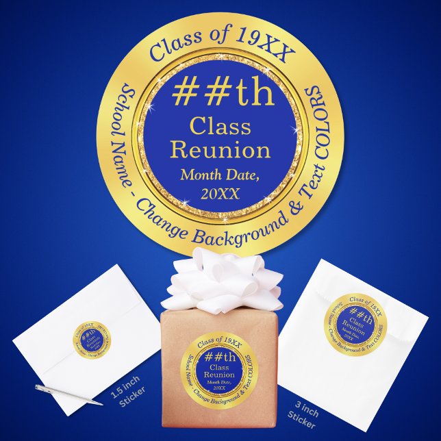 Blue and Gold, Pegatinas sindicales de clase 50 (Class Reunion Stickers. 50th Class Reunion Stickers. Class reunion party supplies. Blue and Gold.)