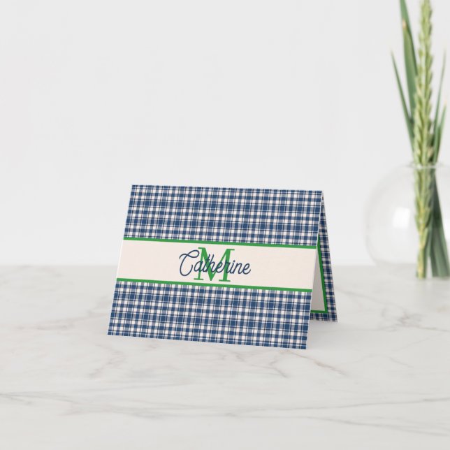Blue and Green Gingham Plaid Tartan Monogram (Anverso)
