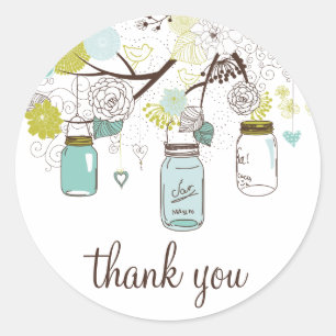 Blue and Green Mason Jars Gracias Pegatina