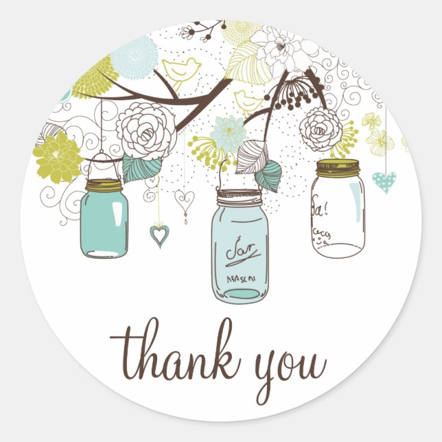 Blue and Green Mason Jars Gracias Pegatina (Anverso)