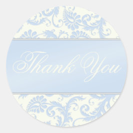 Blue and Ivory Damask Gracias Pegatina