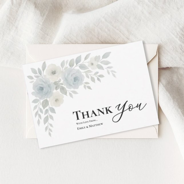 Blue And Ivory Floral Wedding Thank You Card (Subido por el creador)
