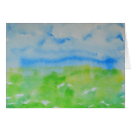 Blue And Leaf Green Abstrace Paisaje Watercolor