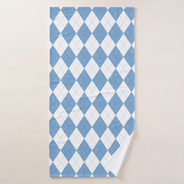 Blue and White Argyle Diamond Geometric Pattern (Toalla de baño)