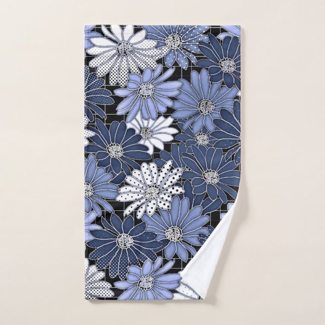 Blue and white daisy pattern (Toalla de mano)