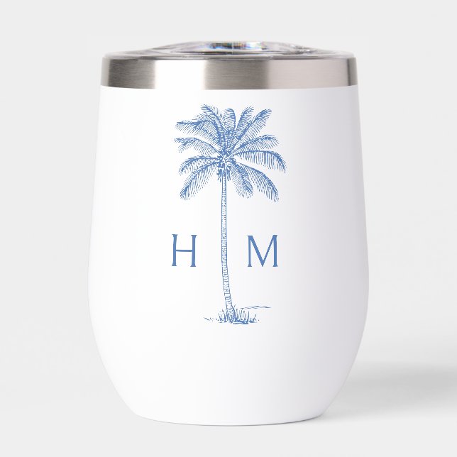 Blue and White Palm Palmetto Tree Monogram (Frente)